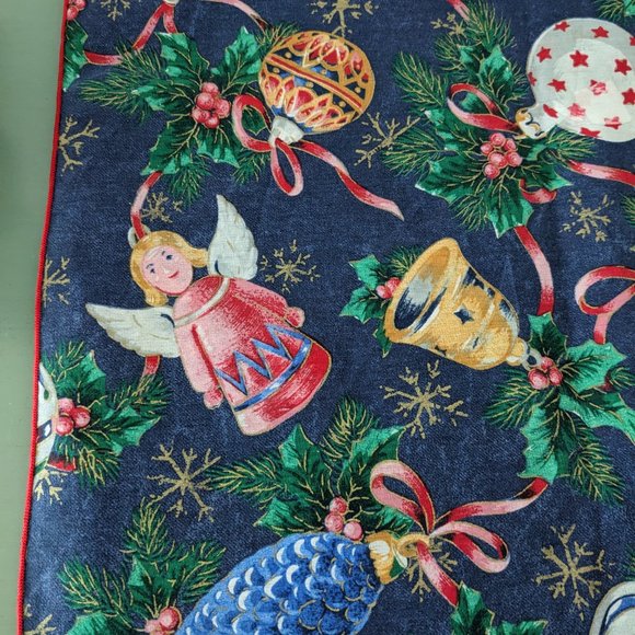 Rustic Country Denim Color Cotton Holiday Table Cloth Ornaments Holly 60"x80" - Picture 1 of 7